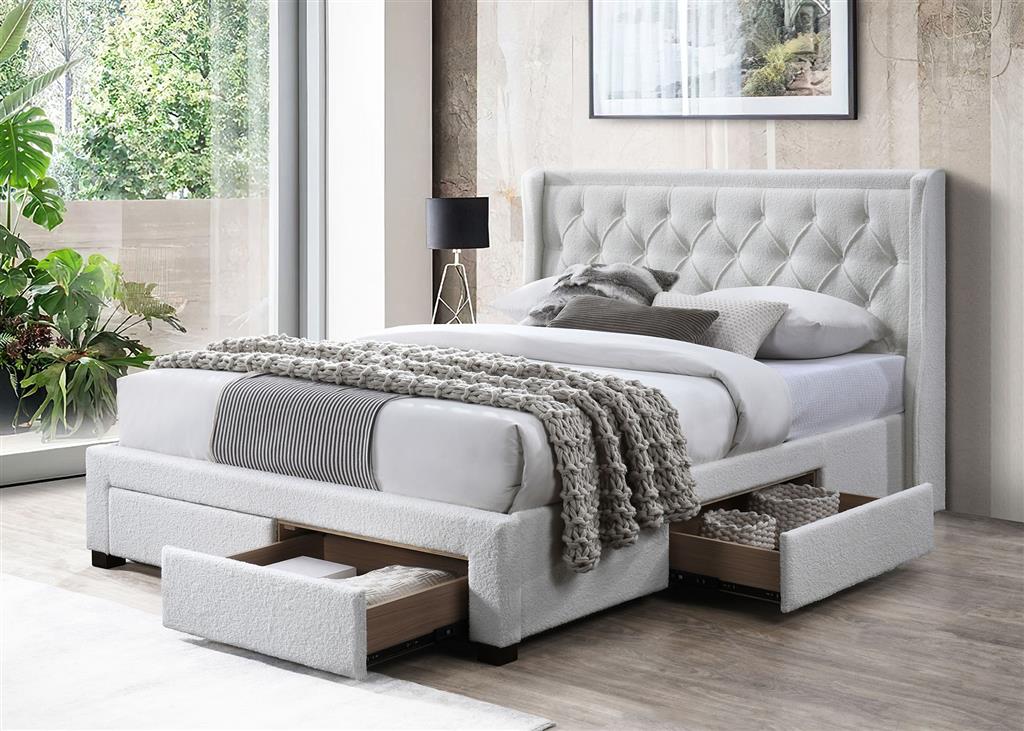 Jackson King Storage Bed – Ivory Bouclé with 4 Drawers