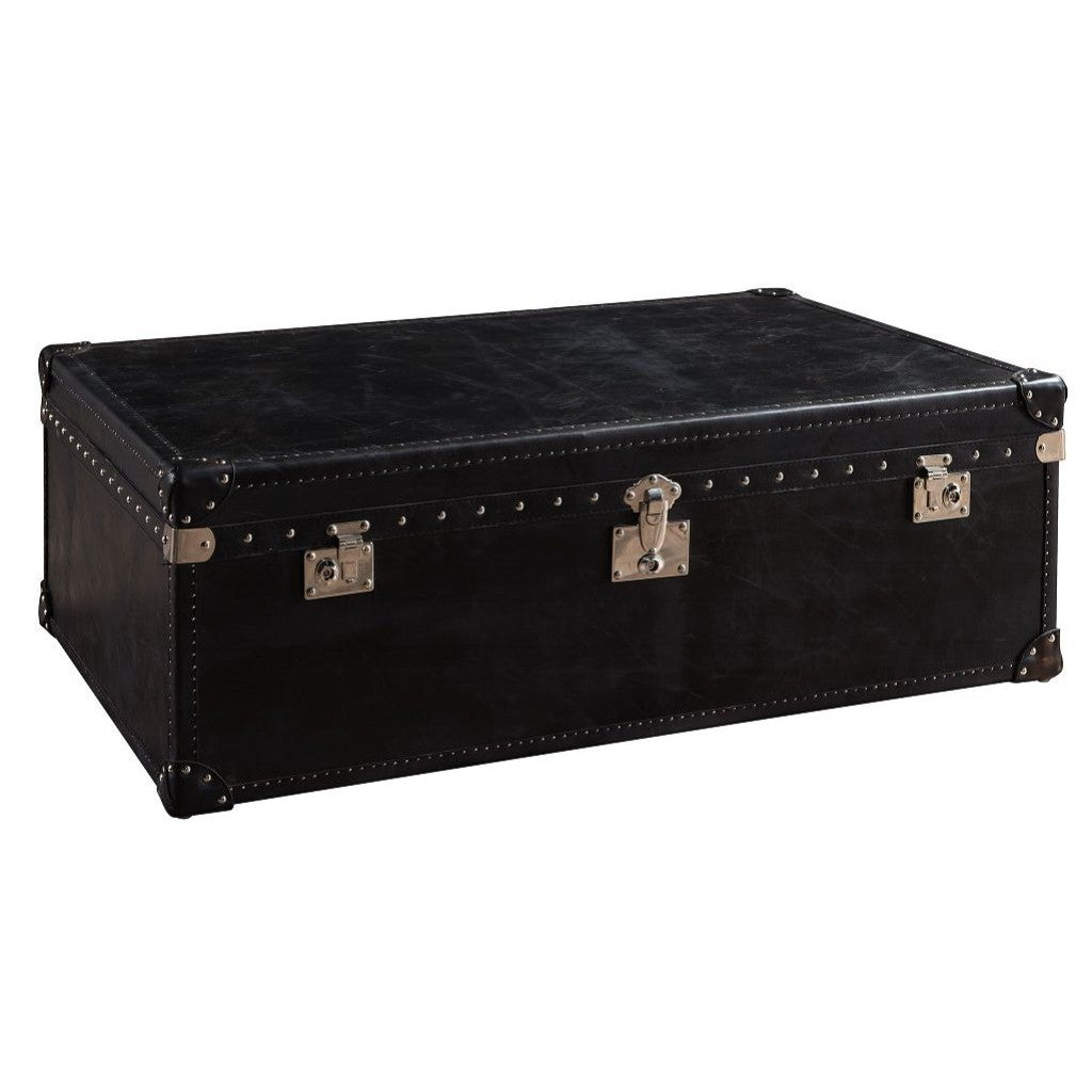 Montego Leather Storage Trunk Coffee Table - Black