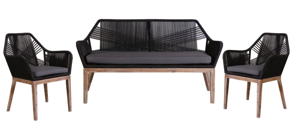 Lagos Outdoor 3 Piece Rope Lounge Set - Black