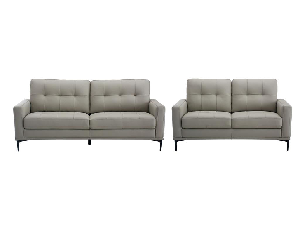 Emerson Leather 3 + 2 Seater Sofa Set - Silver
