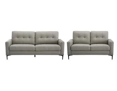 Emerson Leather 3 + 2 Seater Sofa Set - Silver
