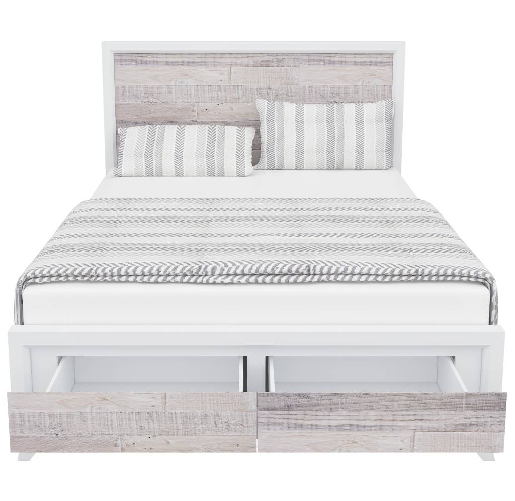 Nassau Coastal Pine King Bed with Drawers - White Wash