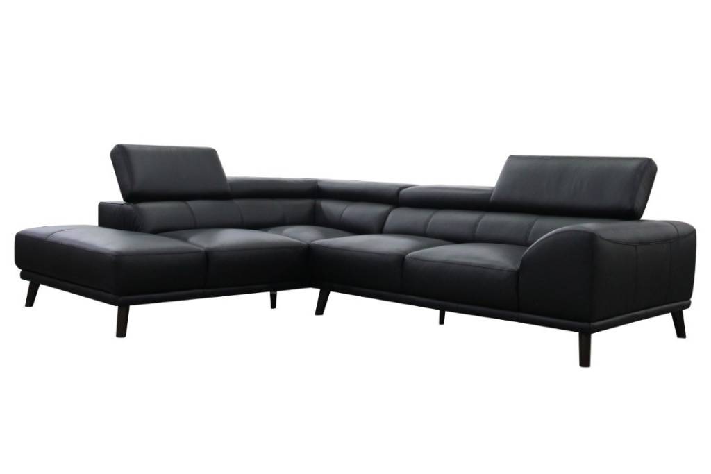 Metro Leather 2 Seater with Left Chaise - Black