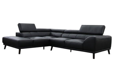 Metro Leather 2 Seater with Left Chaise - Black