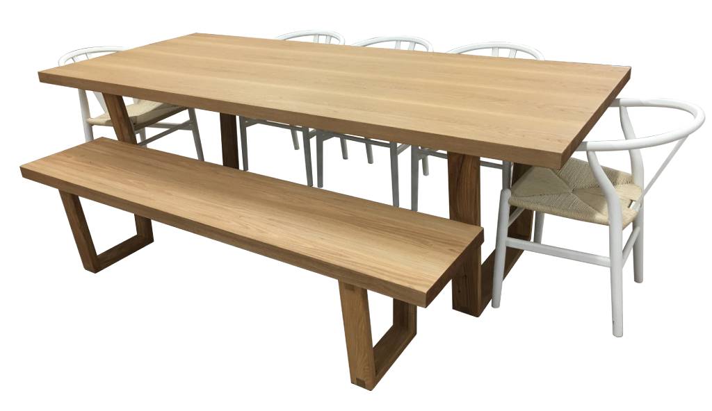 Arden 240cm Dining Set with 5 Chairs & Bench - White