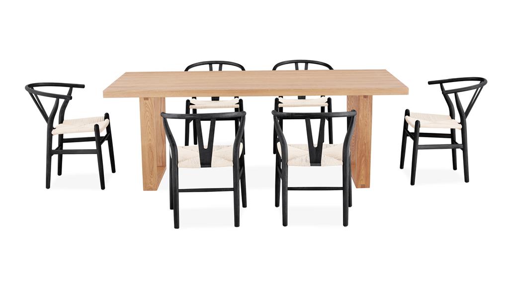 Arden 210cm Dining Set with 6 Chairs - Black
