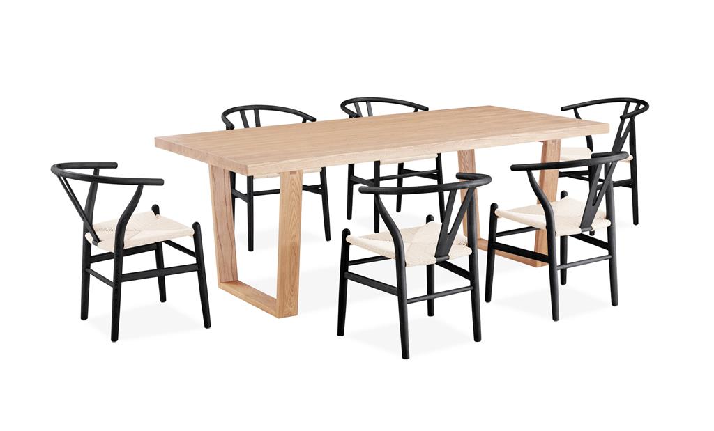 Arden 210cm Dining Set with 6 Chairs - Black