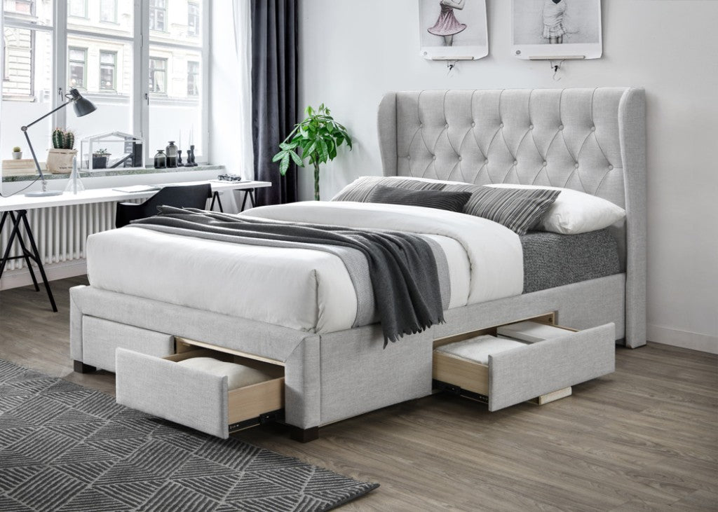 Celeste Low Profile Fabric Queen Bed - Stone