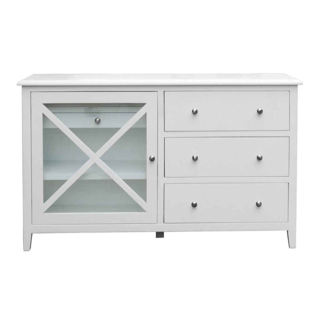Hampton 5 Drawer Dresser with Glass Door - White