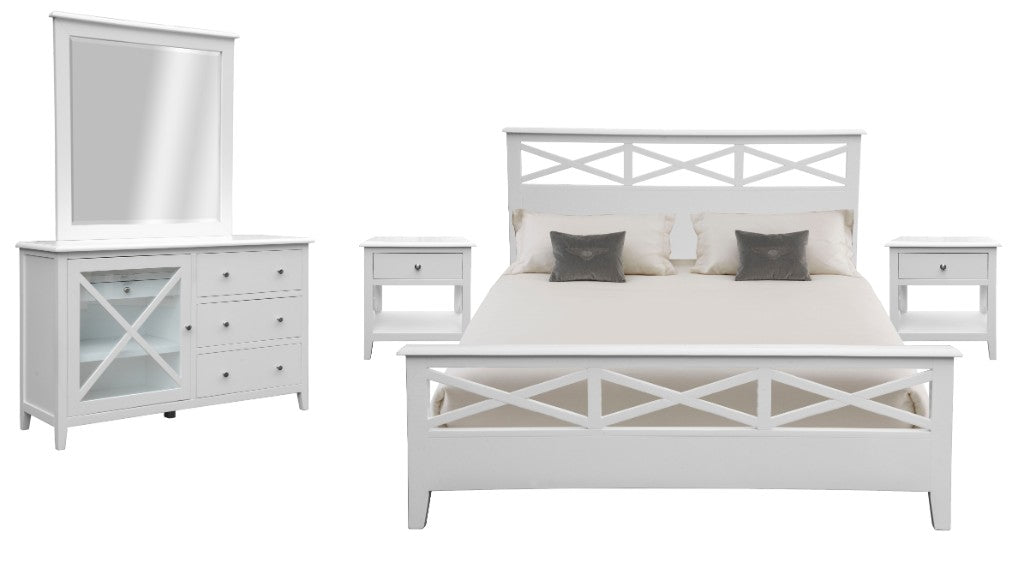 Hampton 5 Piece King Bedroom Suite with Dresser & Mirror - White