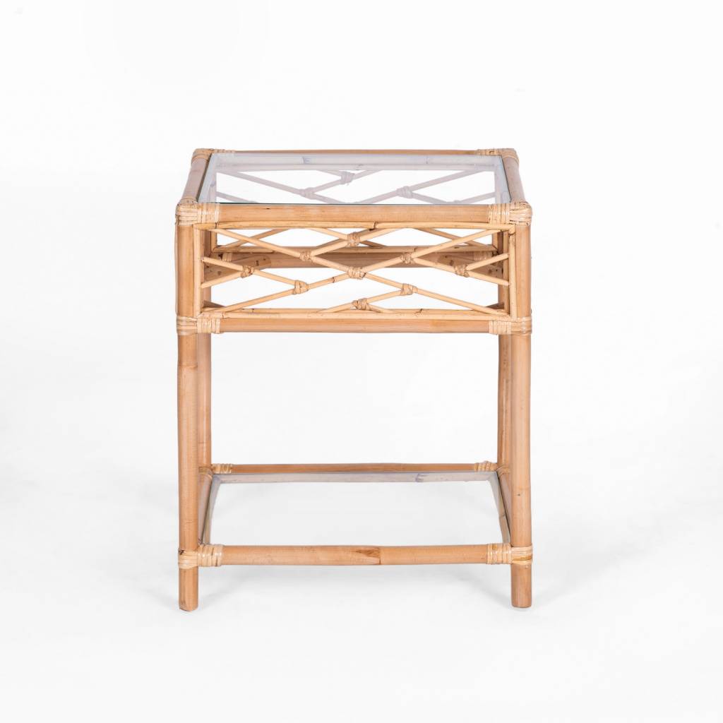 Cabana Rattan Bedside Table with Glass Top