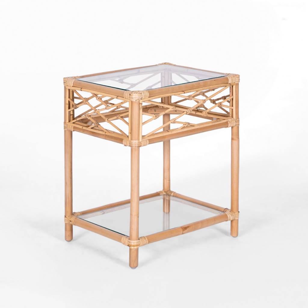 Cabana Rattan Bedside Table with Glass Top