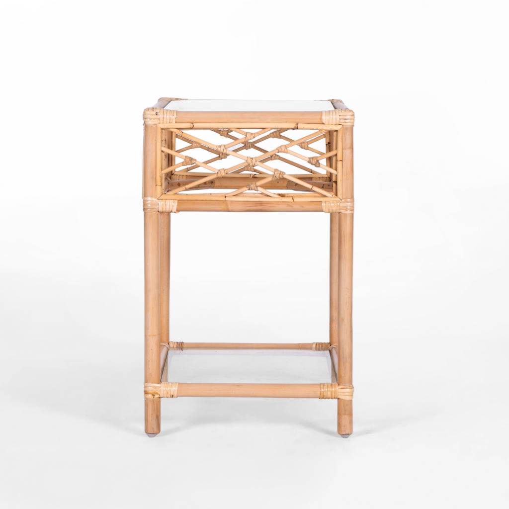 Cabana Rattan Bedside Table with Glass Top