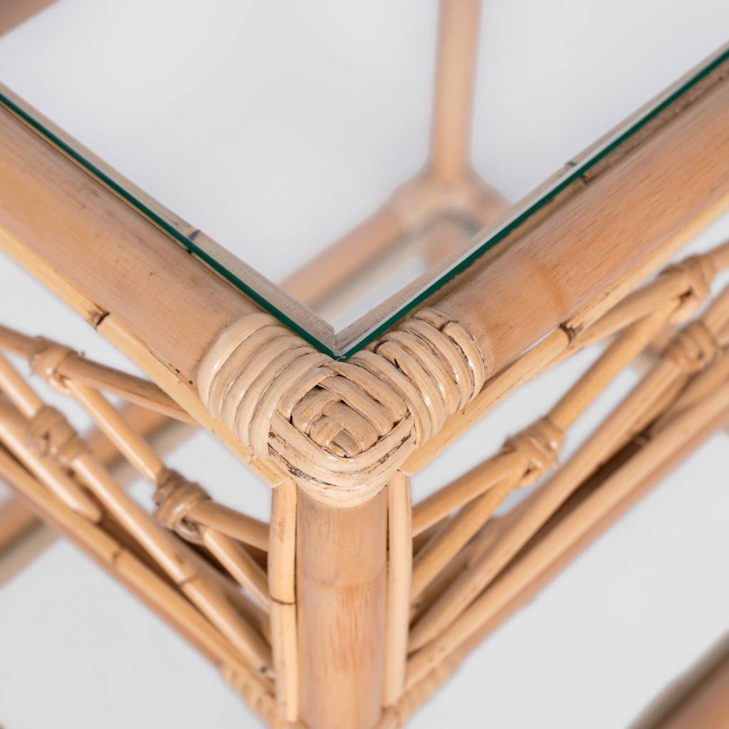 Cabana Rattan Bedside Table with Glass Top