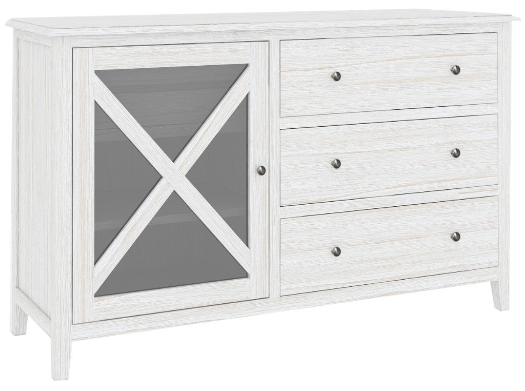 Crestwood 5 Drawer Dresser with Glass Door - White Wash