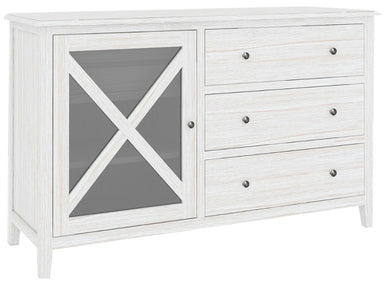 Crestwood 5 Drawer Dresser with Glass Door - White Wash