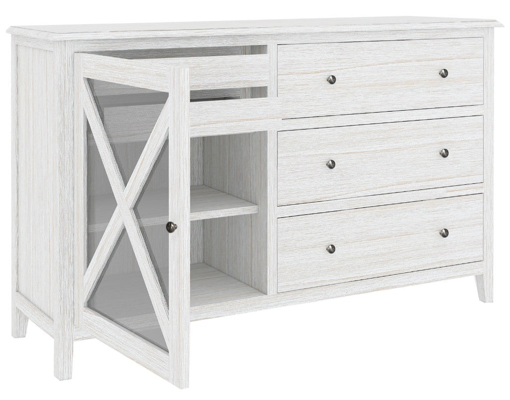Crestwood 5 Drawer Dresser with Glass Door - White Wash