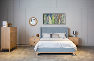 Marlowe Buttoned Wing Double Bed - Light Grey