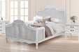 Versailles Carved Oak & Rattan Queen Bed - Antique White