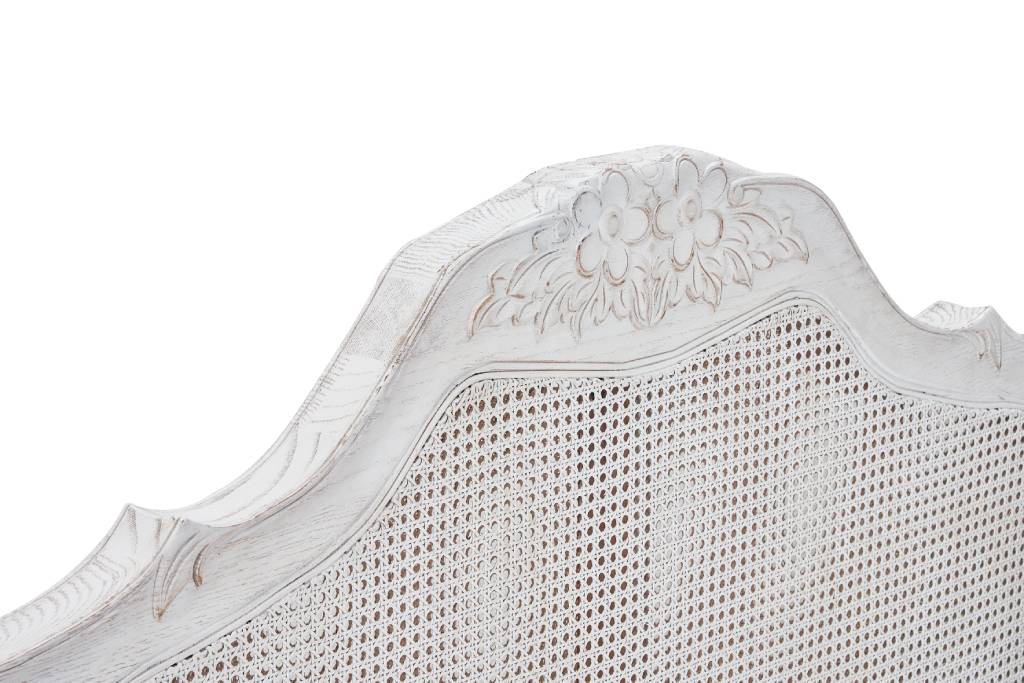 Versailles Carved Oak & Rattan Queen Bed - Antique White