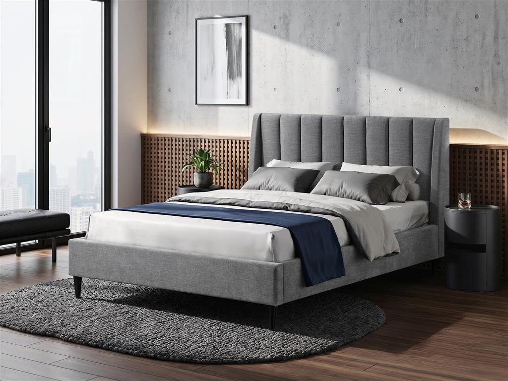 Elsa Channelled Wing Queen Bed - Grey