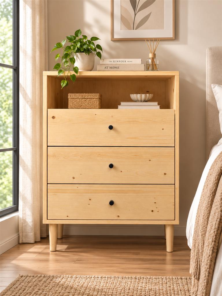 Ollie Pine 3 Drawer Tallboy - Natural