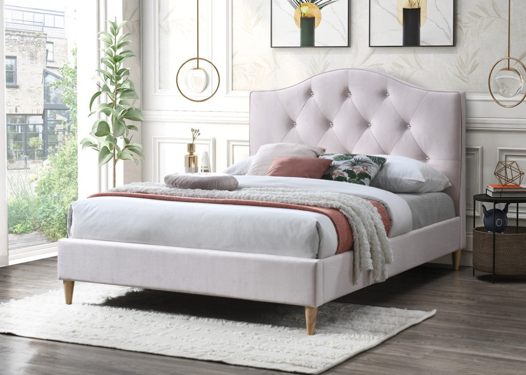Twinkle Diamond Button Velvet Single Bed - Pink