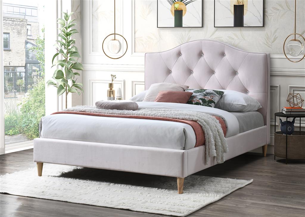 Twinkle Diamond Button Velvet King Single Bed - Pink