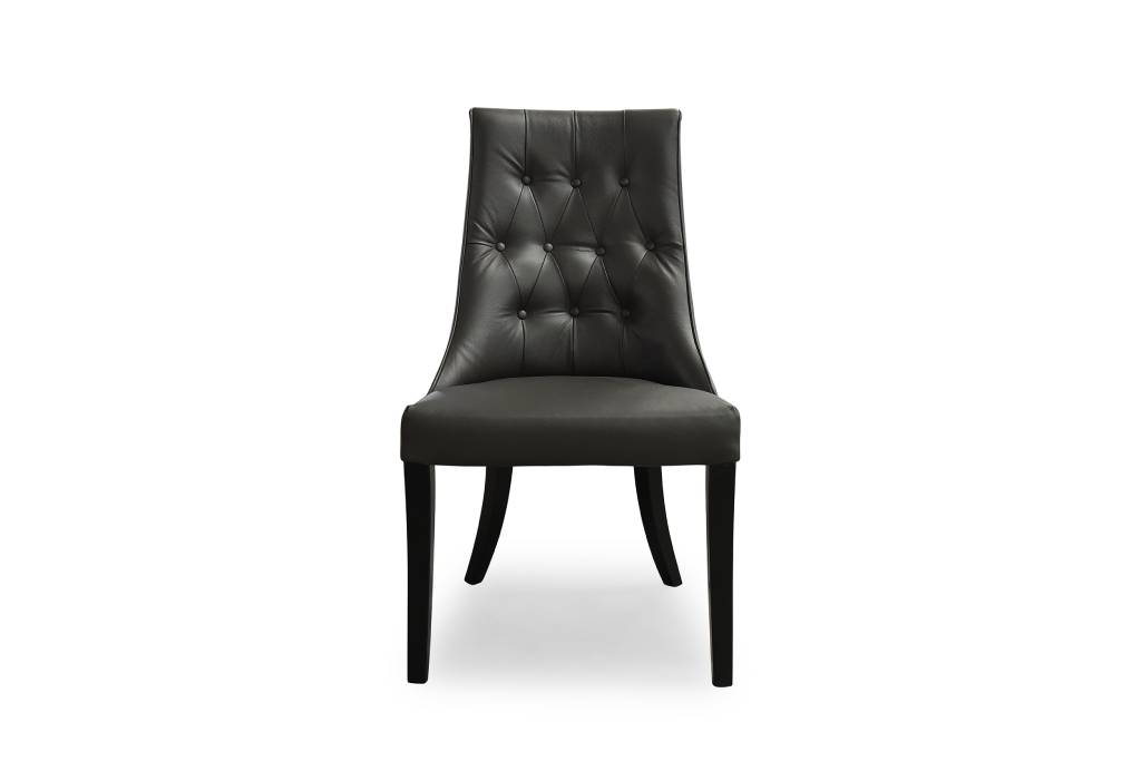 Adair Button Tufted Leather Dining Chair - Black
