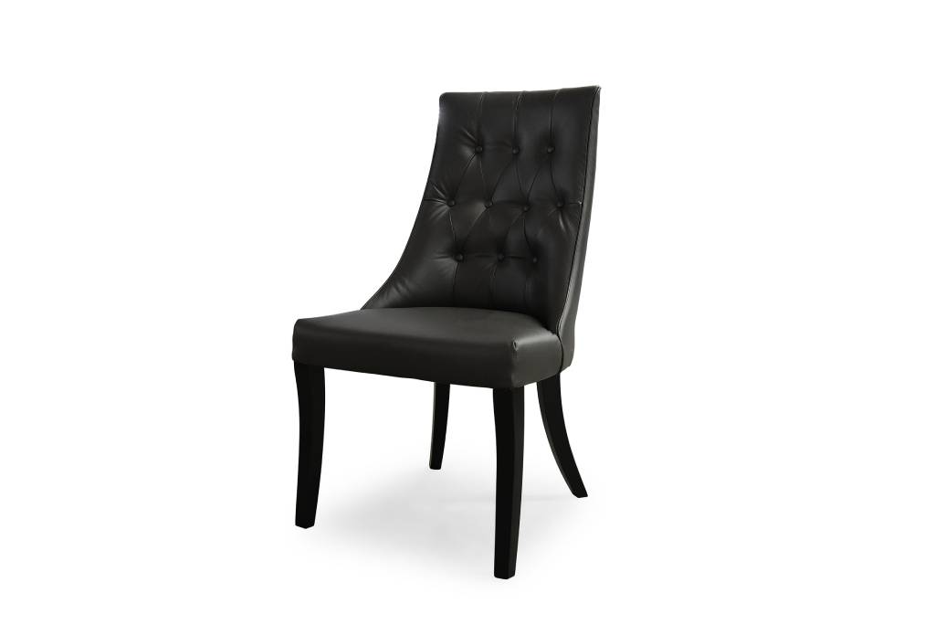 Adair Button Tufted Leather Dining Chair - Black