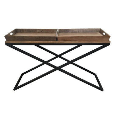 Trellis Cross Leg Console Table with 2 Trays - Nutmeg