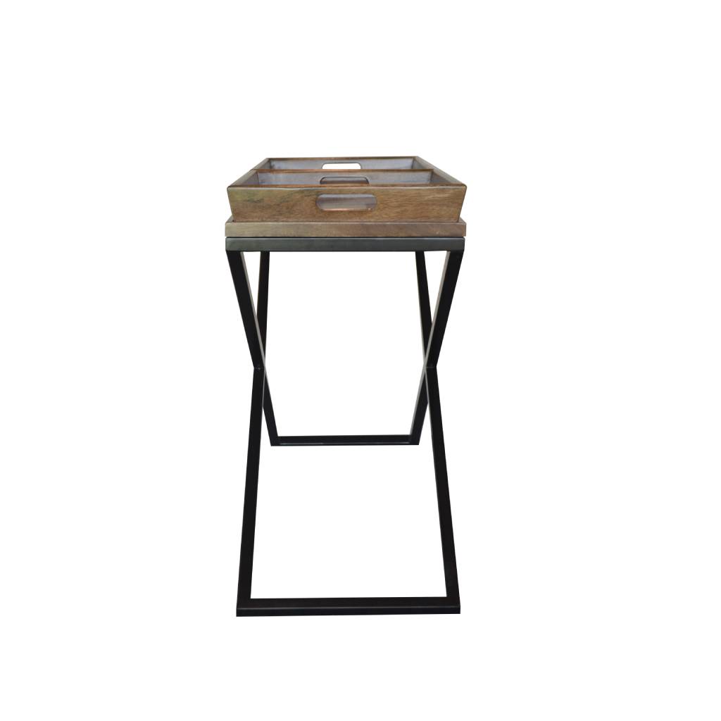 Trellis Cross Leg Console Table with 2 Trays - Nutmeg