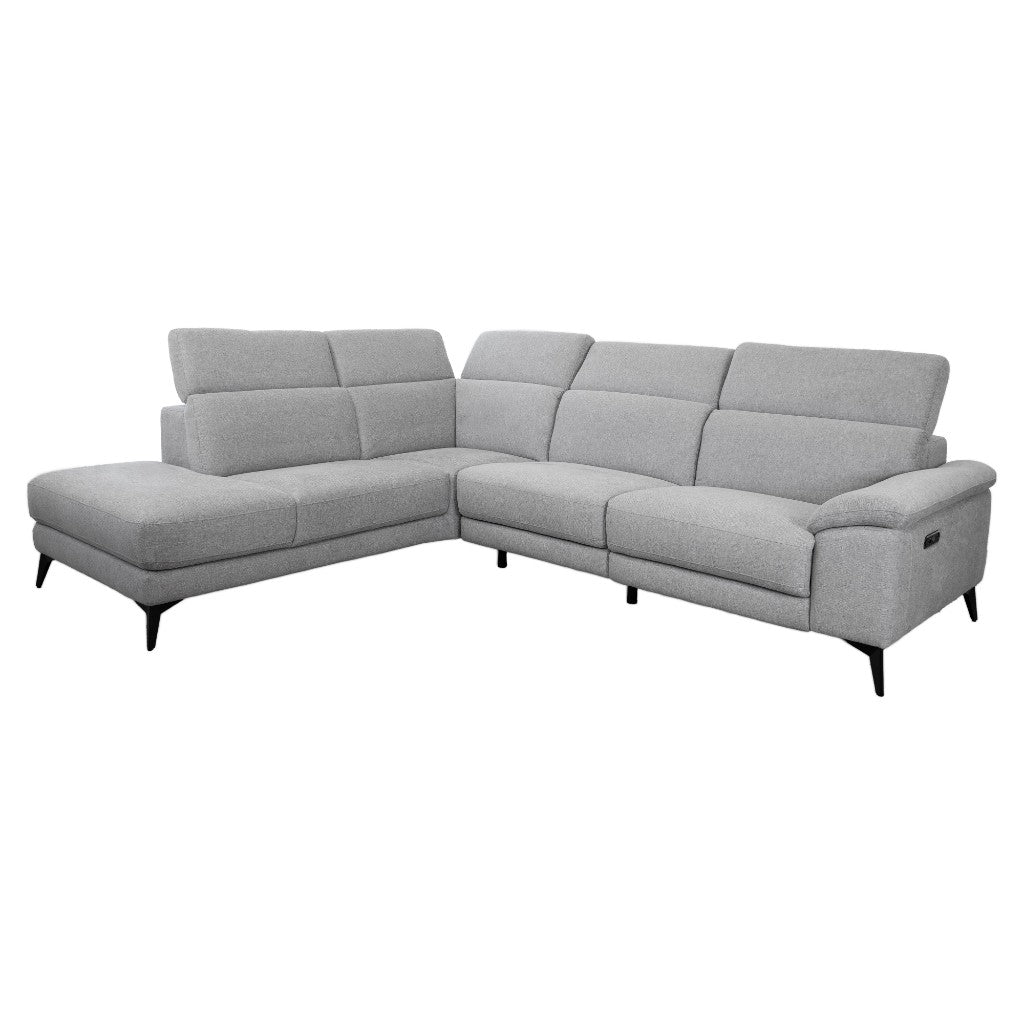 Avella Fabric Corner Lounge with Left Chaise & Electric Recliner - Ash