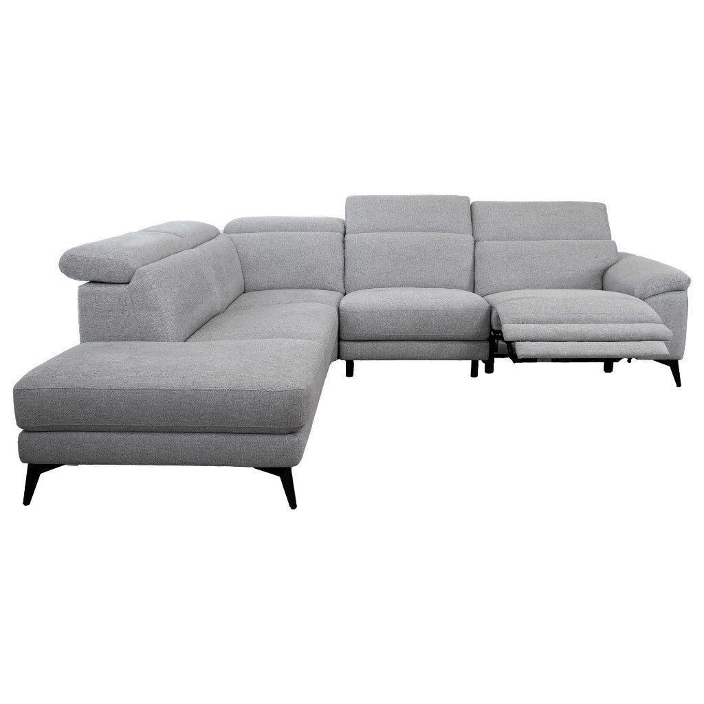Avella Fabric Corner Lounge with Left Chaise & Electric Recliner - Ash