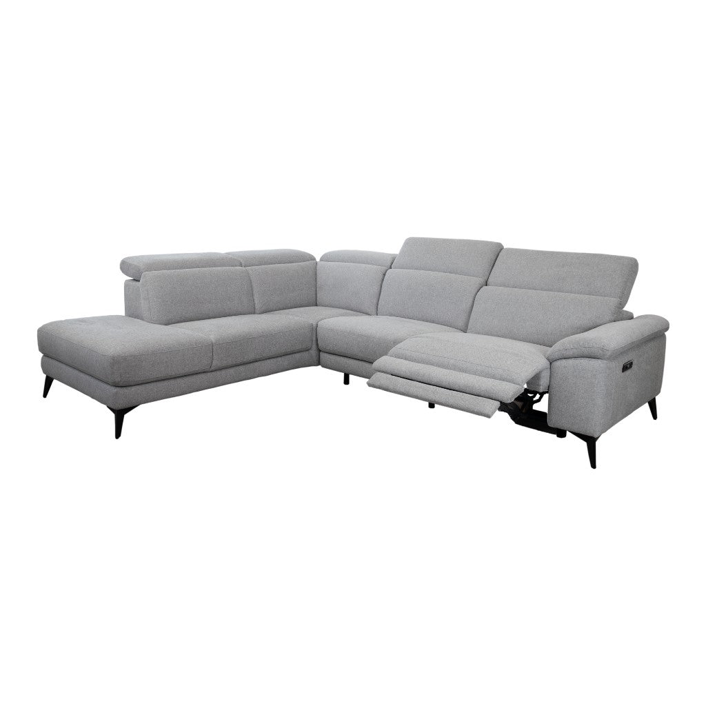 Avella Fabric Corner Lounge with Left Chaise & Electric Recliner - Ash