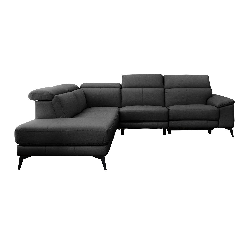 Avella Leather Corner Lounge with Left Chaise & Electric Recliner - Black