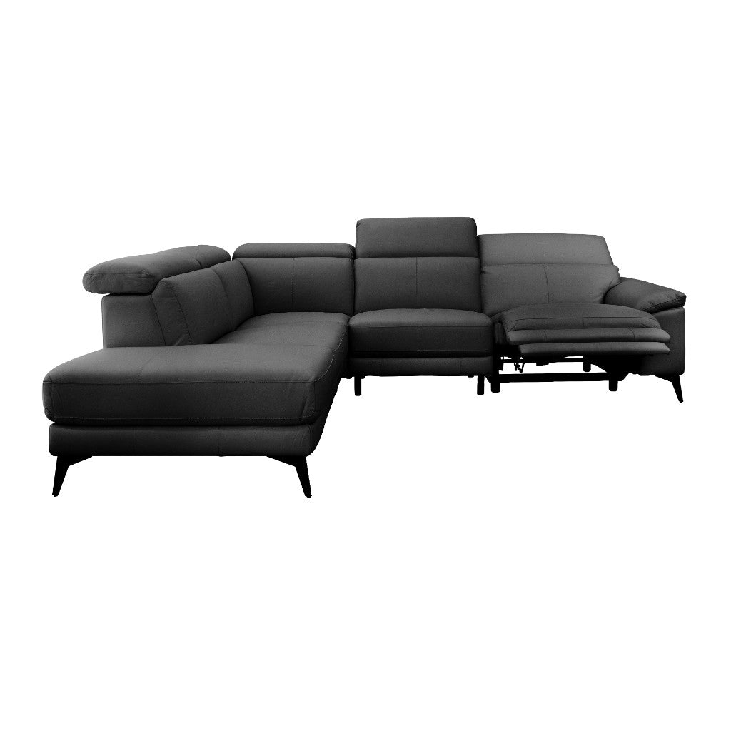 Avella Leather Corner Lounge with Left Chaise & Electric Recliner - Black