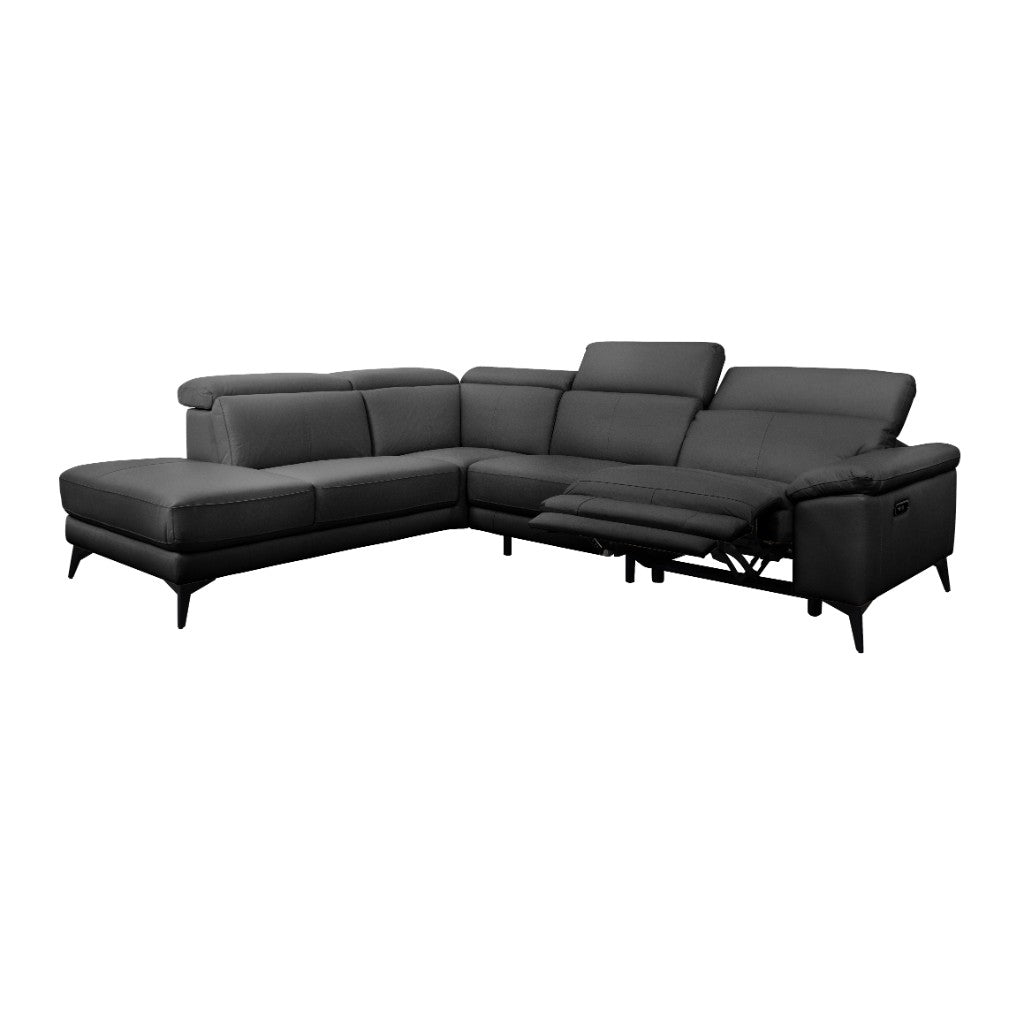 Avella Leather Corner Lounge with Left Chaise & Electric Recliner - Black