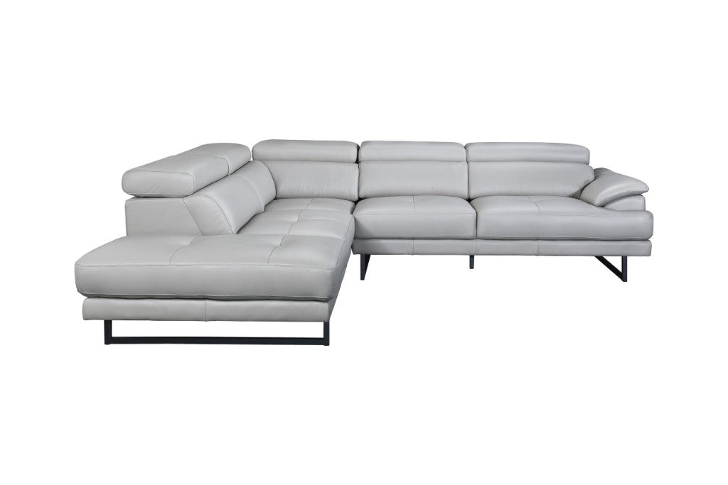Harlow Leather 2.5 Seater Sofa with Left Chaise - Silver Grey