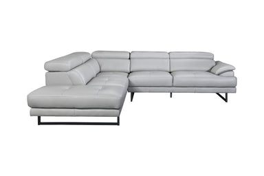 Harlow Leather 2.5 Seater Sofa with Left Chaise - Silver Grey