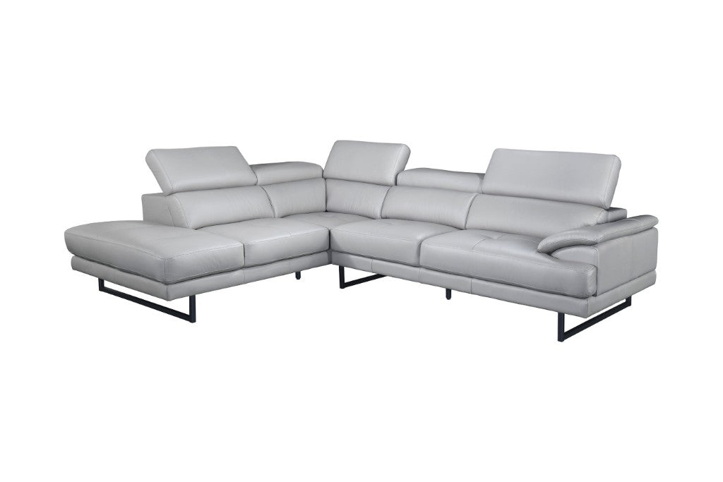 Harlow Leather 2.5 Seater Sofa with Left Chaise - Silver Grey
