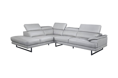 Harlow Leather 2.5 Seater Sofa with Left Chaise - Silver Grey