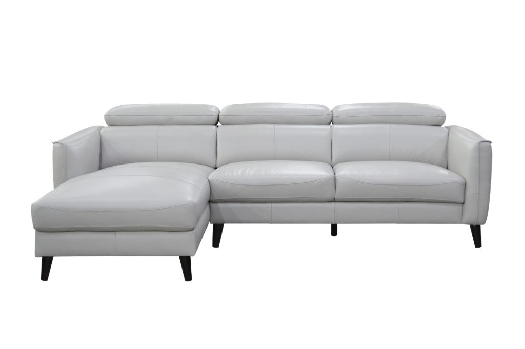 Verona Leather 2 Seater with Left Chaise - Silver Grey