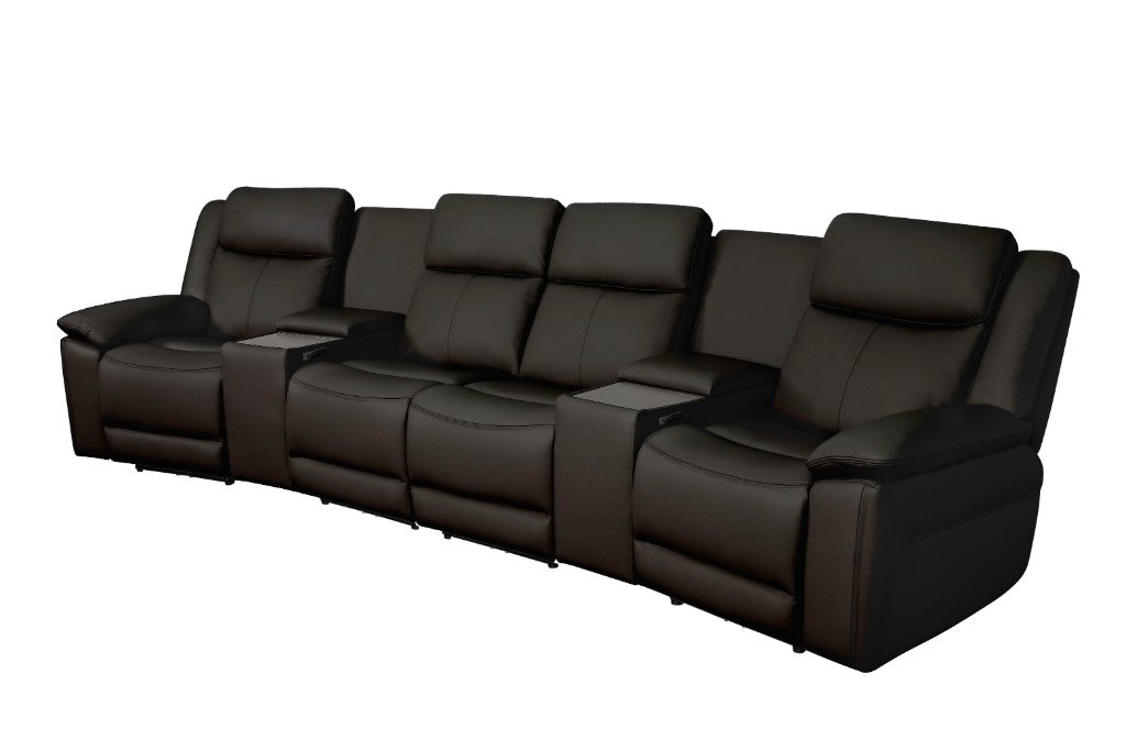 Odeon Leather 4 Seater Electric Home Theatre - Black