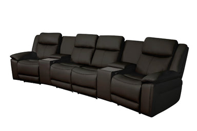 Odeon Leather 4 Seater Electric Home Theatre - Black