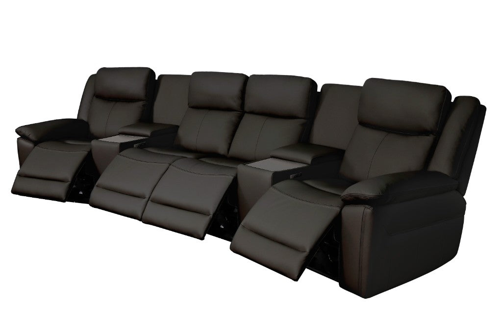 Odeon Leather 4 Seater Electric Home Theatre - Black