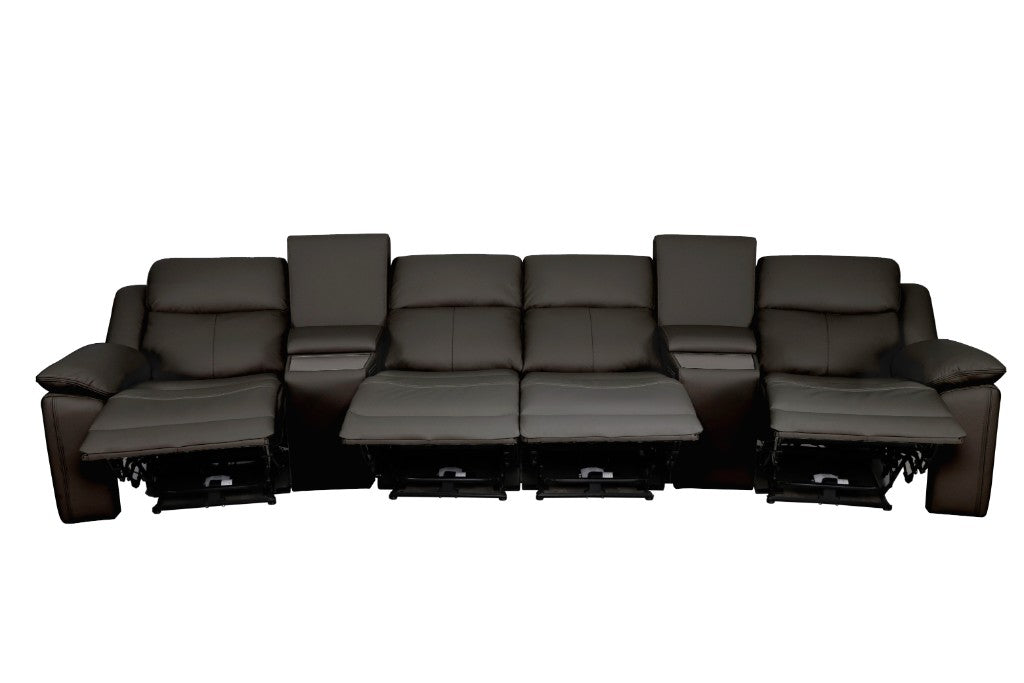 Odeon Leather 4 Seater Electric Home Theatre - Black
