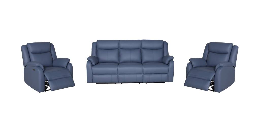 Pinnacle 3+1+1 Seater Leather Recliner Lounge Sofa Set - Blue