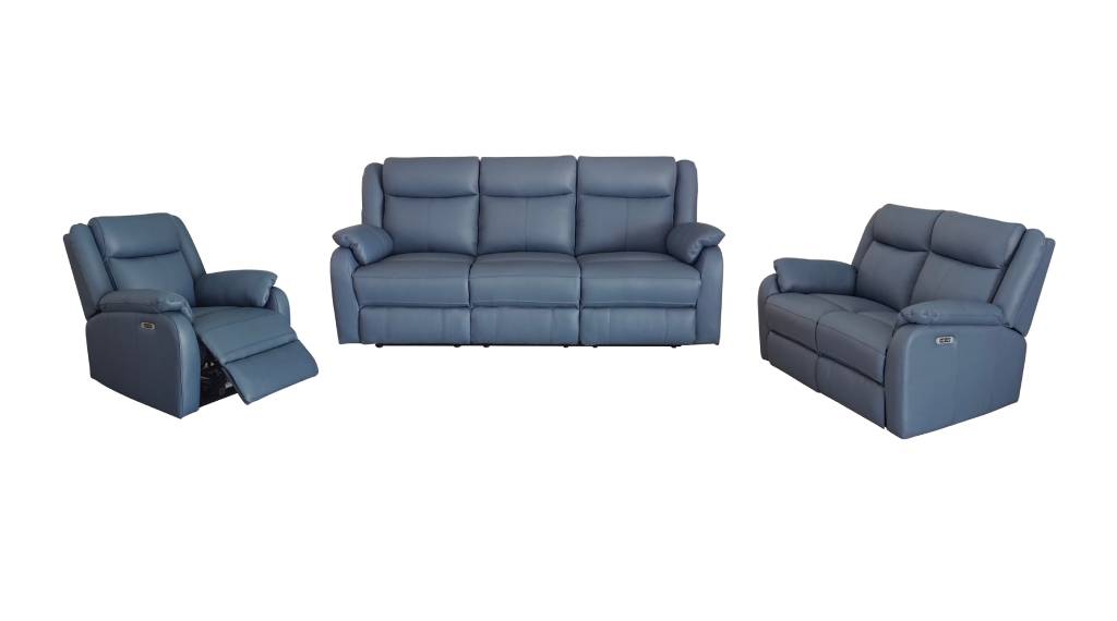 Pinnacle 3+2+1 Seater Leather Recliner Lounge Sofa Set - Blue