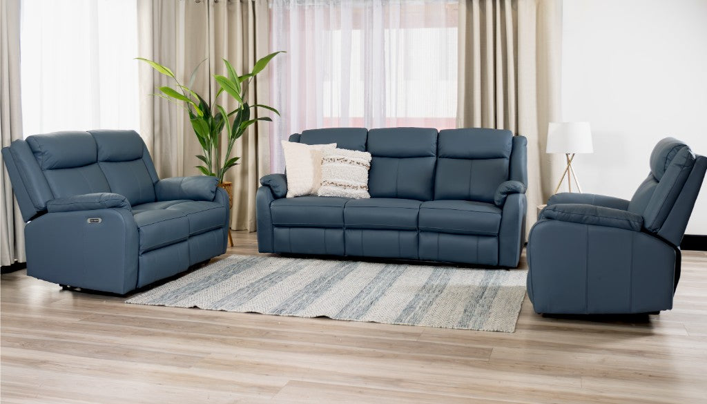 Pinnacle 3+2+1 Seater Leather Recliner Lounge Sofa Set - Blue